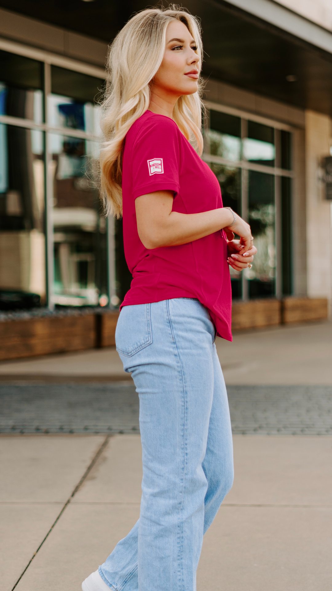 King Jesus Ladies' T-Shirt (Magenta & White)