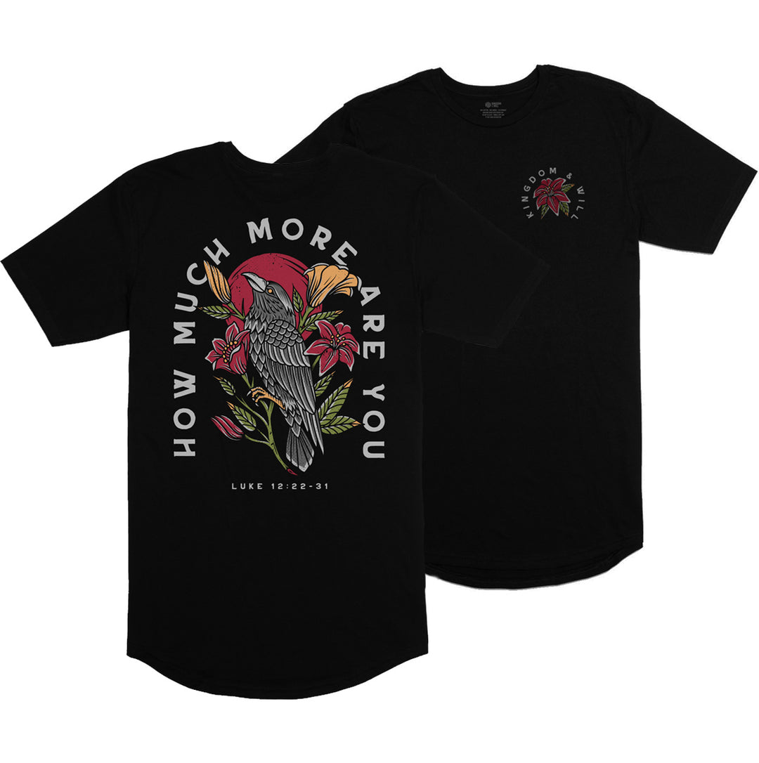 Ravens & Lilies Long Body T-Shirt (Black)