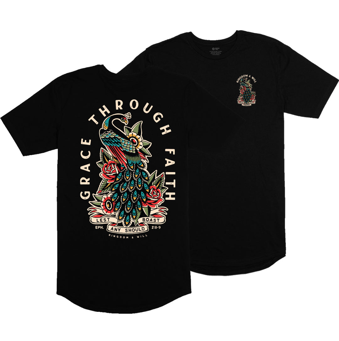Peacock Long Body T-Shirt (Black)