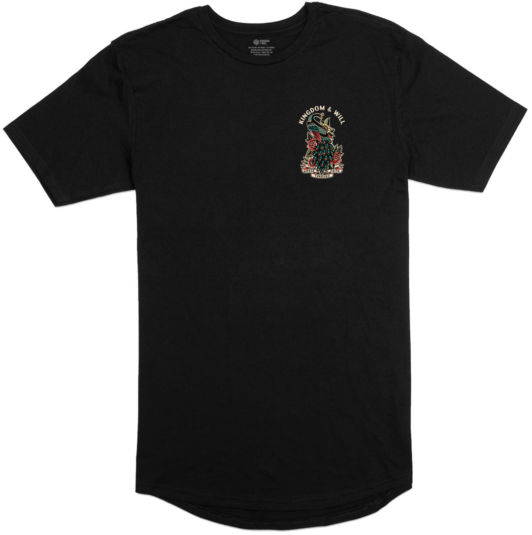 Peacock Long Body T-Shirt (Black)