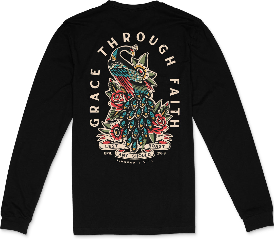 Peacock Long Sleeve T-Shirt (Black)