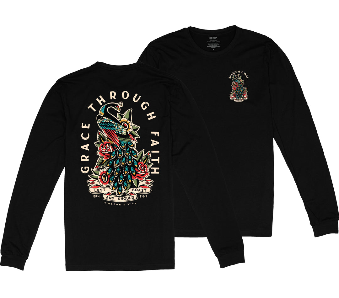 Peacock Long Sleeve T-Shirt (Black)