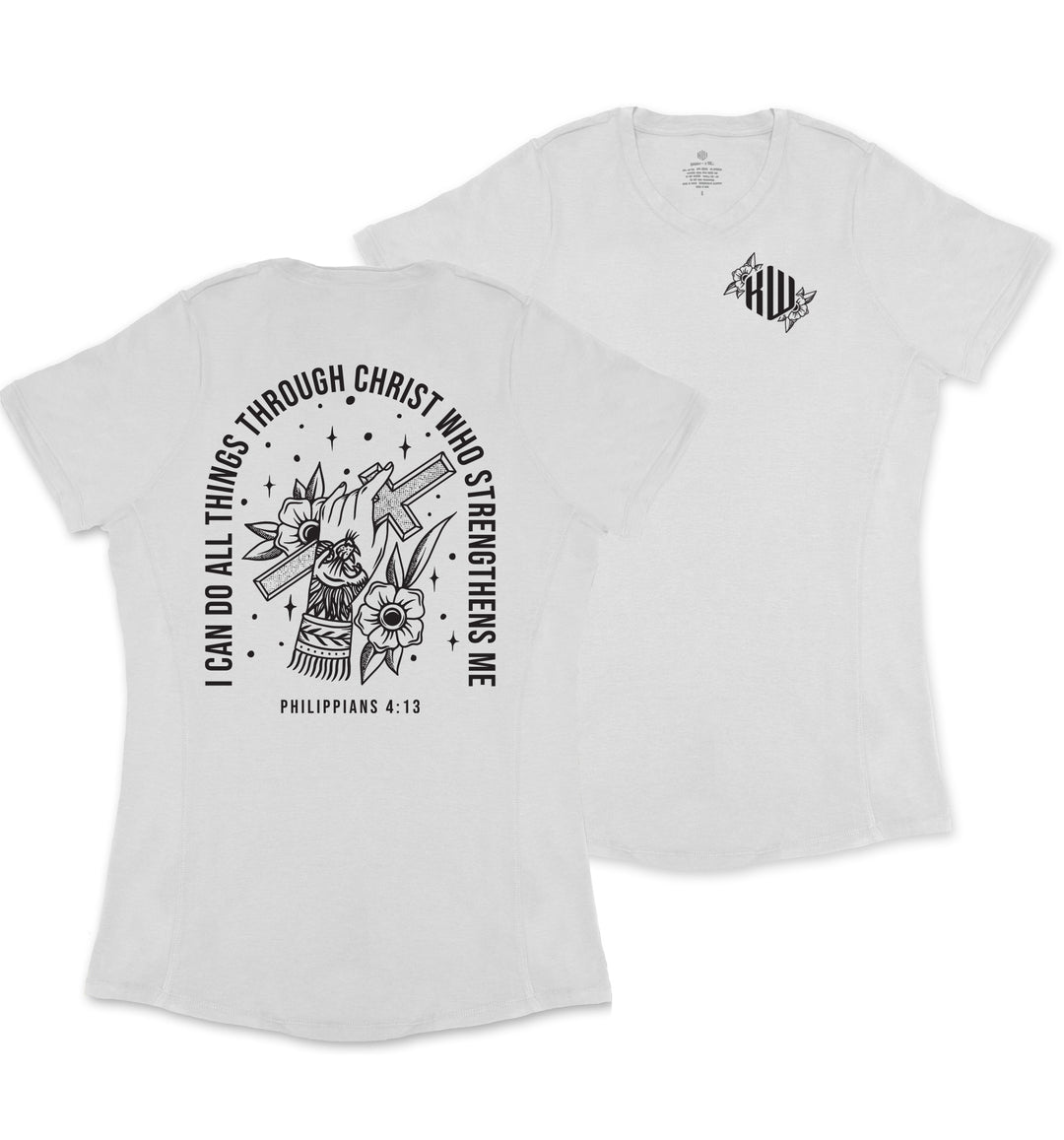 Philippians 4:13 Ladies' T-Shirt (White & Black)