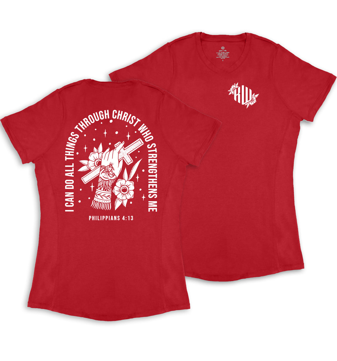 Philippians 4:13 Ladies' T-Shirt (Red & White) - Kingdom & Will