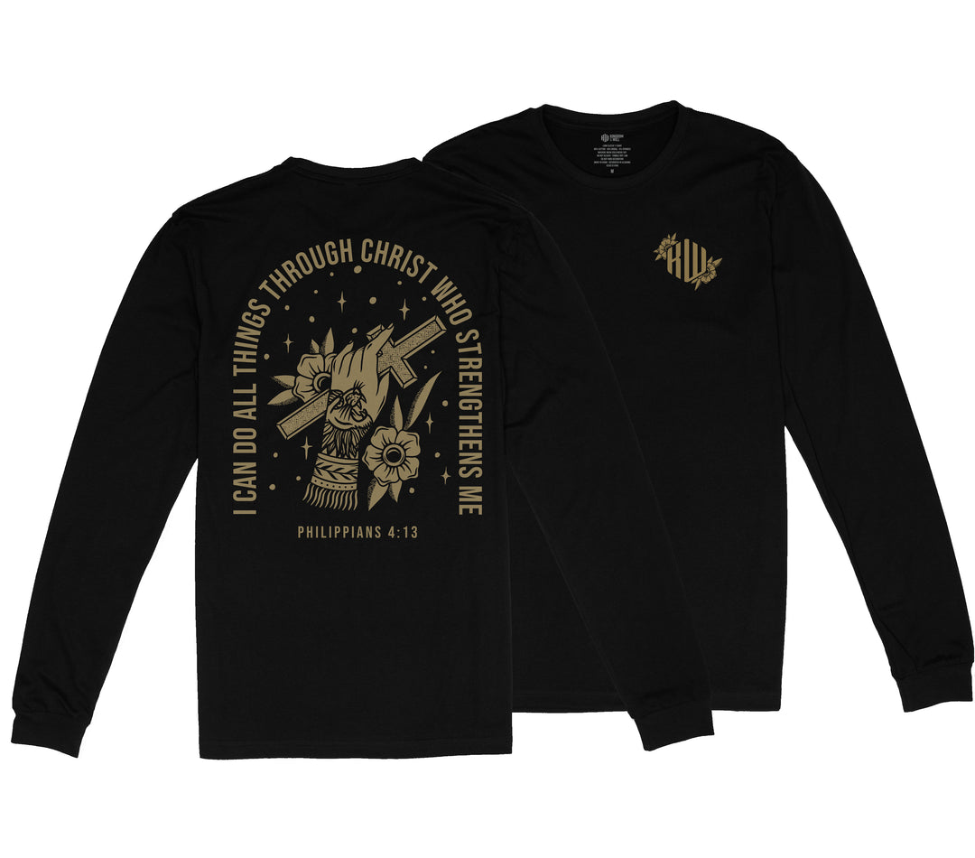 Philippians 4:13 Long Sleeve T-Shirt (Black & Gold) - Kingdom & Will