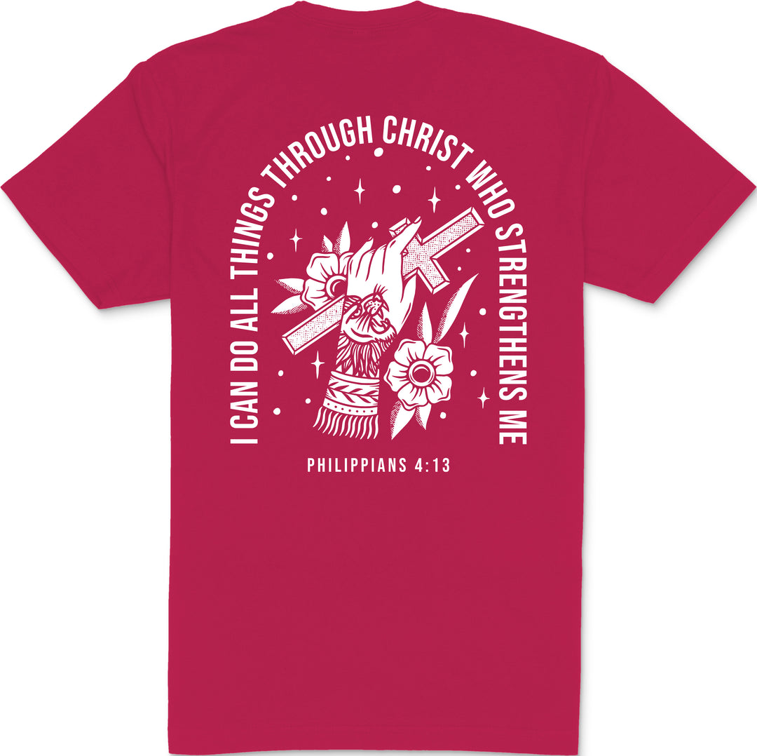 Philippians 4:13 T-Shirt (Magenta & White) B-Stock