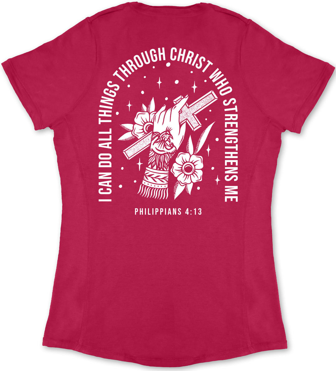 Philippians 4:13 Ladies' T-Shirt (Magenta & White)
