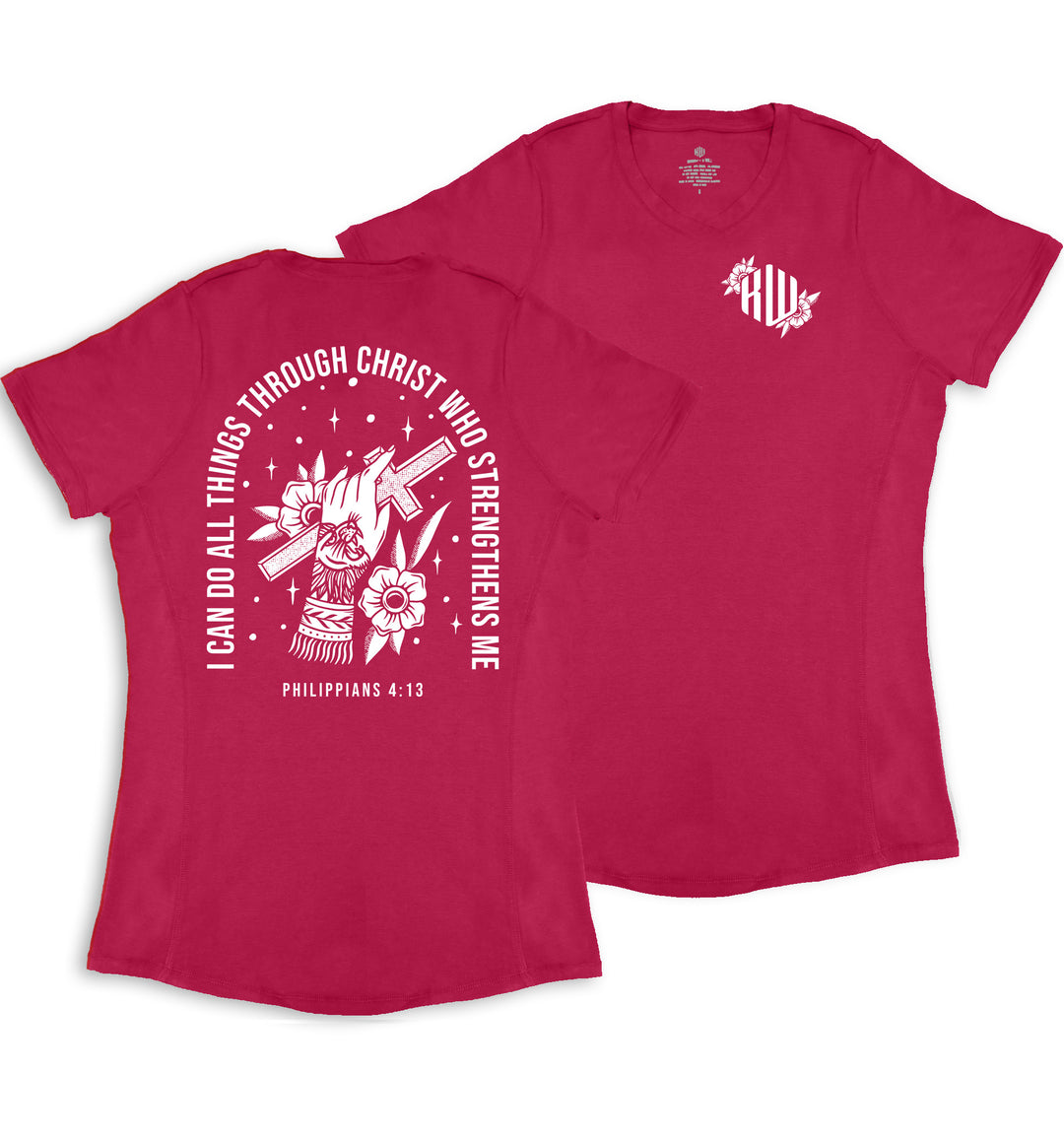 Philippians 4:13 Ladies' T-Shirt (Magenta & White)