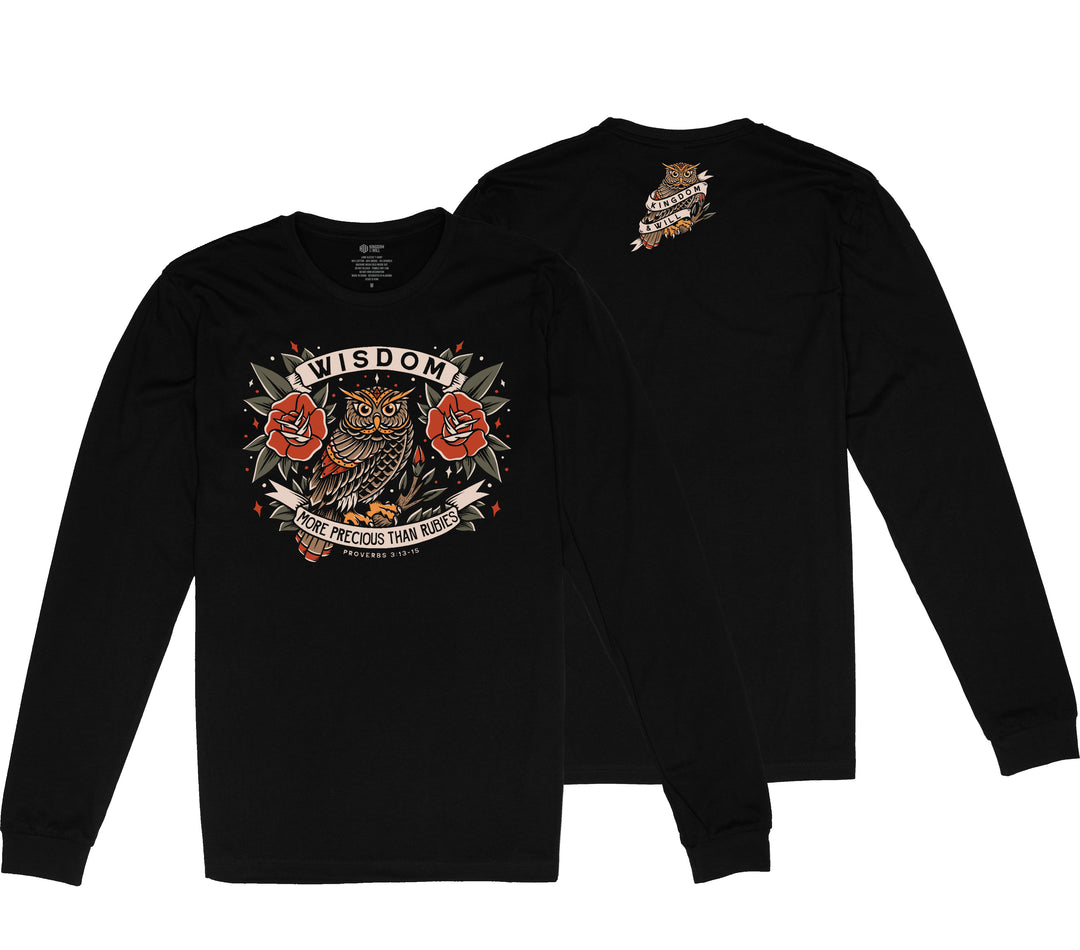 Wisdom Owl Long Sleeve T-Shirt (Black)