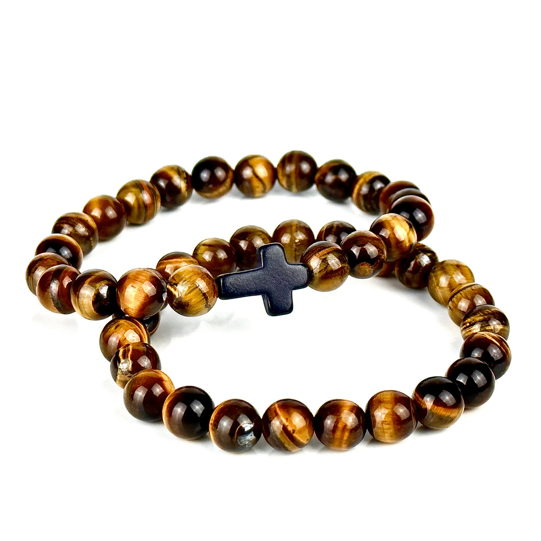 Cross & Tiger Eye Bracelet Set - Kingdom & Will