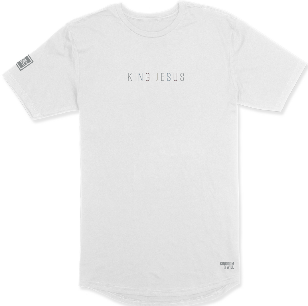 King Jesus Long Body T-Shirt (White & Multi-Grain) - Kingdom & Will