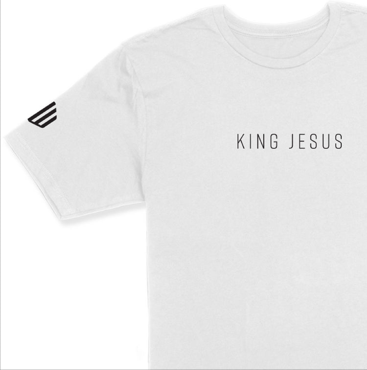 King Jesus Long Body T-Shirt (White & Black) - Kingdom & Will