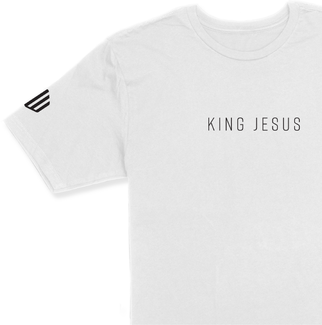 King Jesus Long Body T-Shirt (White & Black) - Kingdom & Will