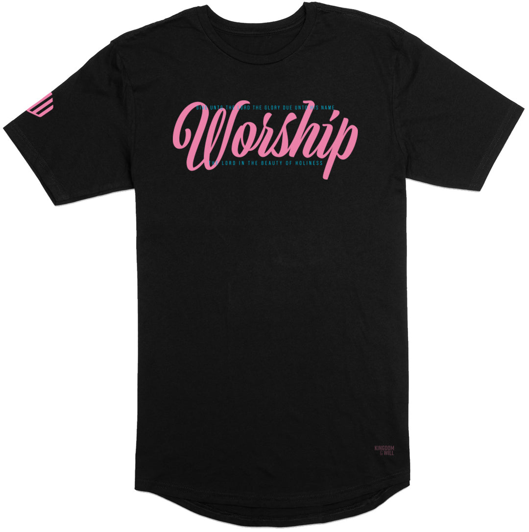 Worship Long Body T-Shirt (Black & Flamingo) B-Stock