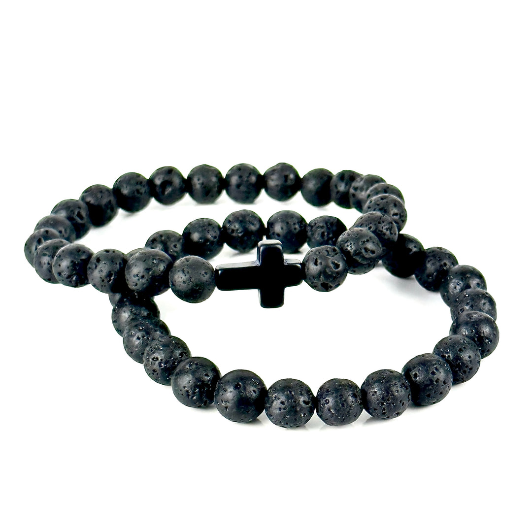 Cross & Lava Stone Bracelet Set - Kingdom & Will