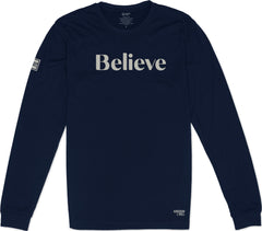 Believe Long Sleeve T-Shirt (Navy & Greige)