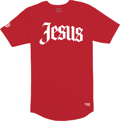 Jesus Long Body T-Shirt (Red & White) - Kingdom & Will