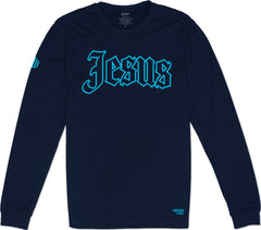 Jesus Long Sleeve T-Shirt (Navy & Tropical Blue)
