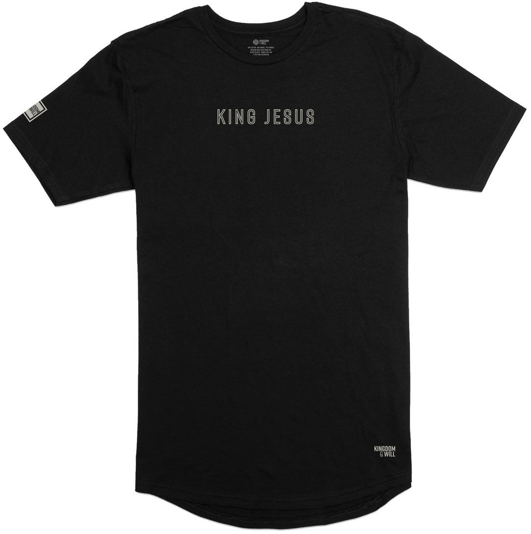 King Jesus Long Body T-Shirt (Black & Greige)