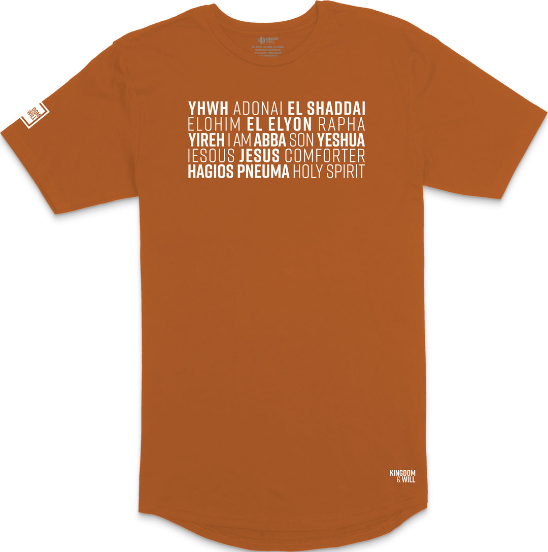 Names of God Long Body T-Shirt (Harvest & White)