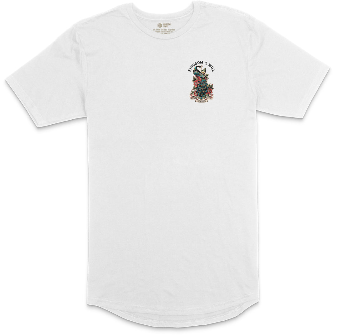 Peacock Long Body T-Shirt (White)