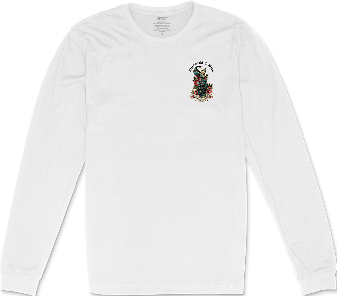 Peacock Long Sleeve T-Shirt (White)