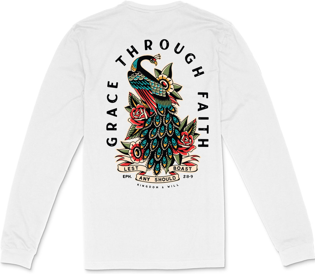 Peacock Long Sleeve T-Shirt (White)