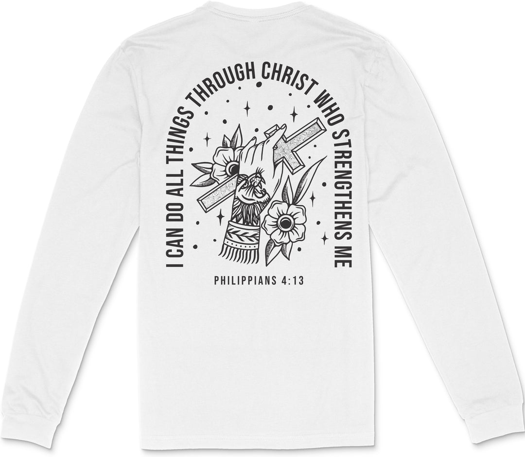 Philippians 4:13 Long Sleeve T-Shirt (White & Black)