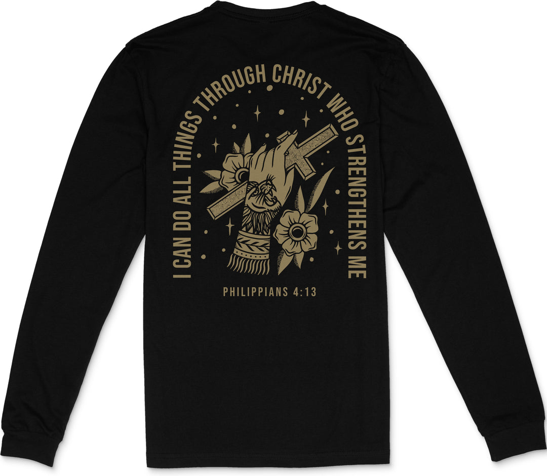 Philippians 4:13 Long Sleeve T-Shirt (Black & Gold) B-Stock