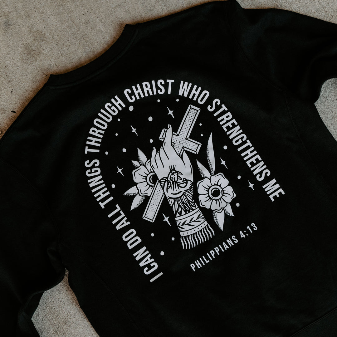 Philippians 4:13 Pocket Sweatshirt (Black & White)