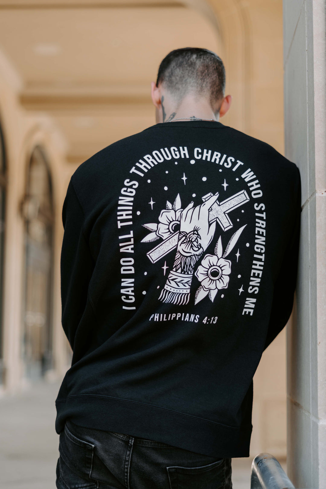 Philippians 4:13 Pocket Sweatshirt (Black & White)