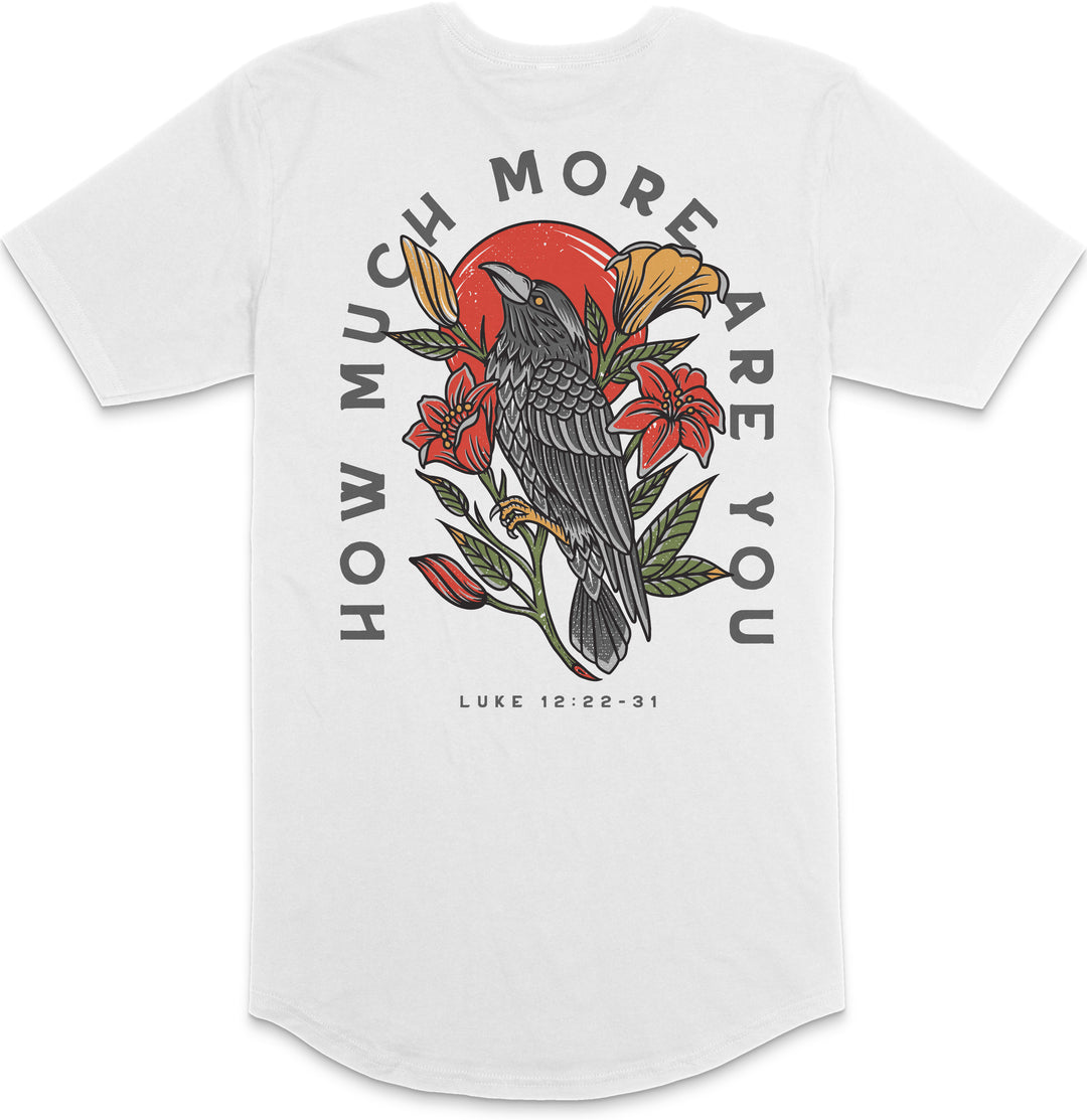 Ravens & Lilies Long Body T-Shirt (White)