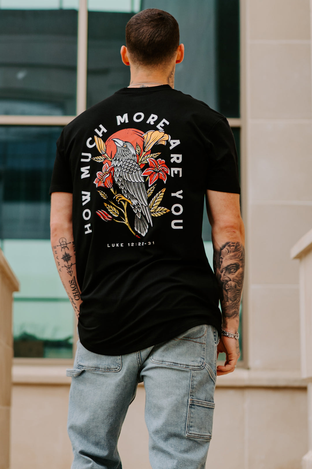 Ravens & Lilies Long Body T-Shirt (Black)
