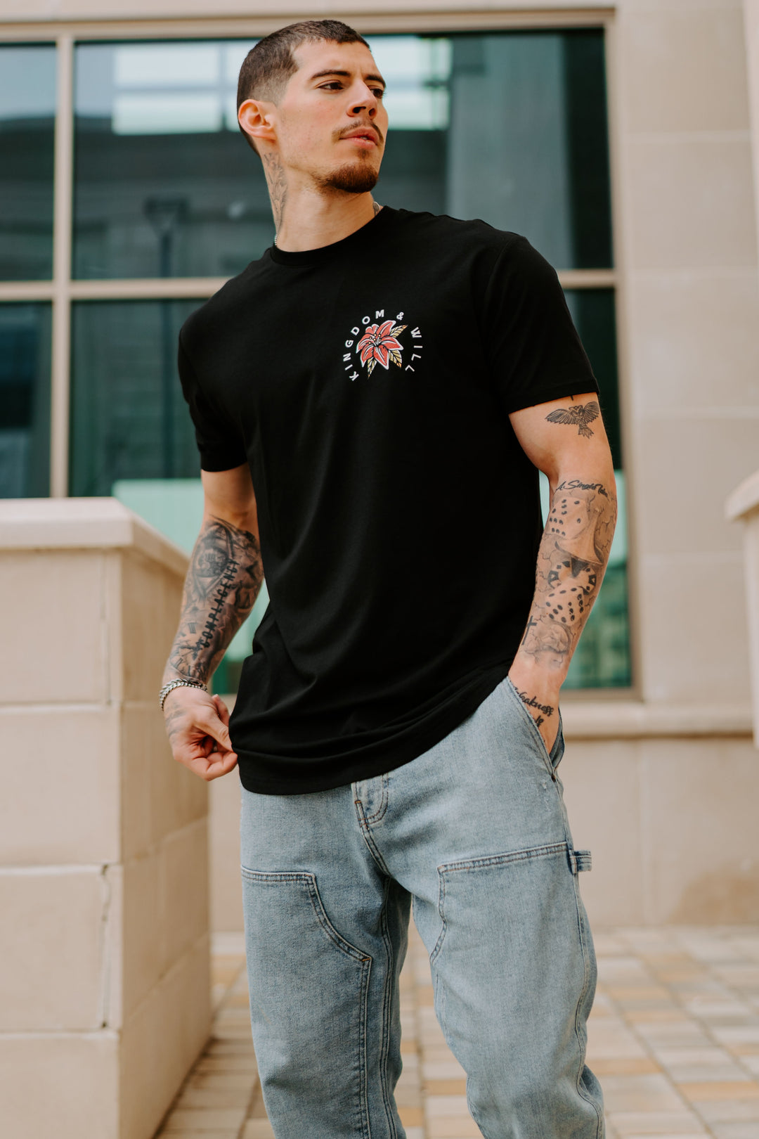 Ravens & Lilies Long Body T-Shirt (Black)