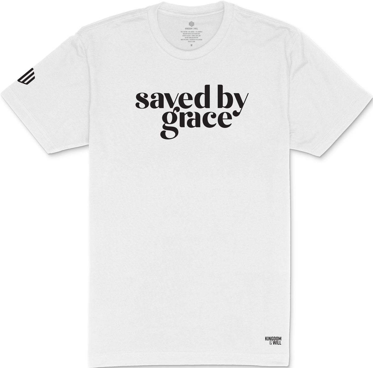 Saved by Grace T-Shirt (White & Black) – Kingdom & Will