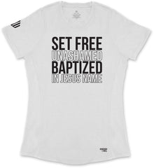 Set Free Unashamed Ladies' T-Shirt (White & Black)