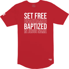 Set Free Unashamed Long Body T-Shirt (Red & White)