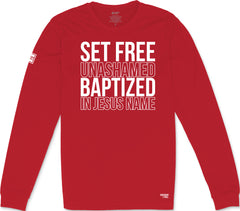 Set Free Unashamed Long Sleeve T-Shirt (Red & White)