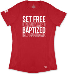 Set Free Unashamed Ladies' T-Shirt (Red & White)