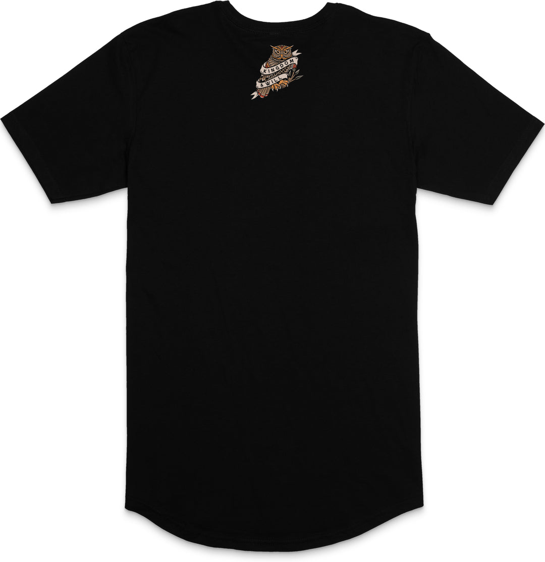 Wisdom Owl Long Body T-Shirt (Black) B-Stock