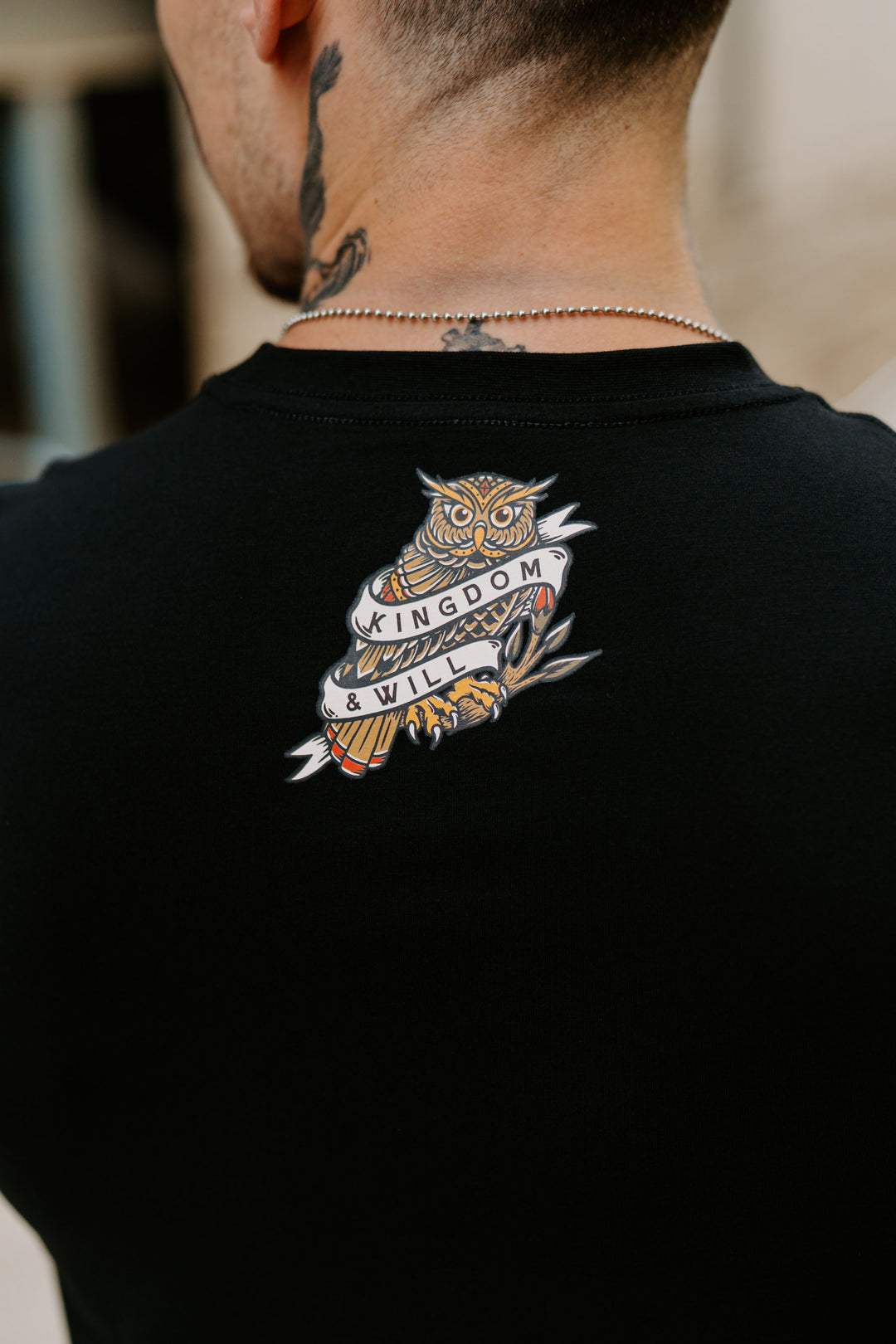 Wisdom Owl Long Body T-Shirt (Black)