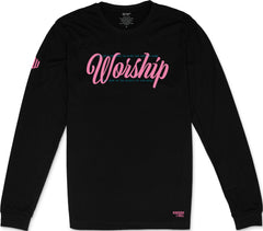 Worship Long Sleeve T-Shirt (Black & Flamingo)