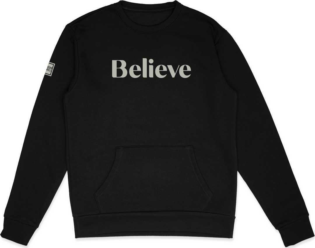 BELIEVE POCKET SWEATSHIRT (BLACK & GREIGE) - Kingdom & Will