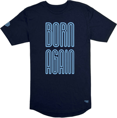Born Again Long Body T-Shirt (Navy & Sky Blue) - Kingdom & Will