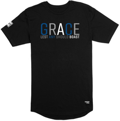 Grace Long Body T-Shirt (Black & Blue) - Kingdom & Will