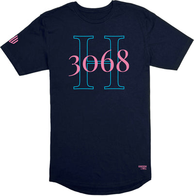 H3068 Long Body T-Shirt (Navy & Flamingo) - Kingdom & Will