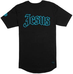 Jesus Long Body T-Shirt (Black & Tropical Blue) - Kingdom & Will