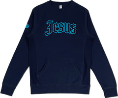 Jesus Pocket Sweatshirt (Navy & Tropical Blue) - Kingdom & Will