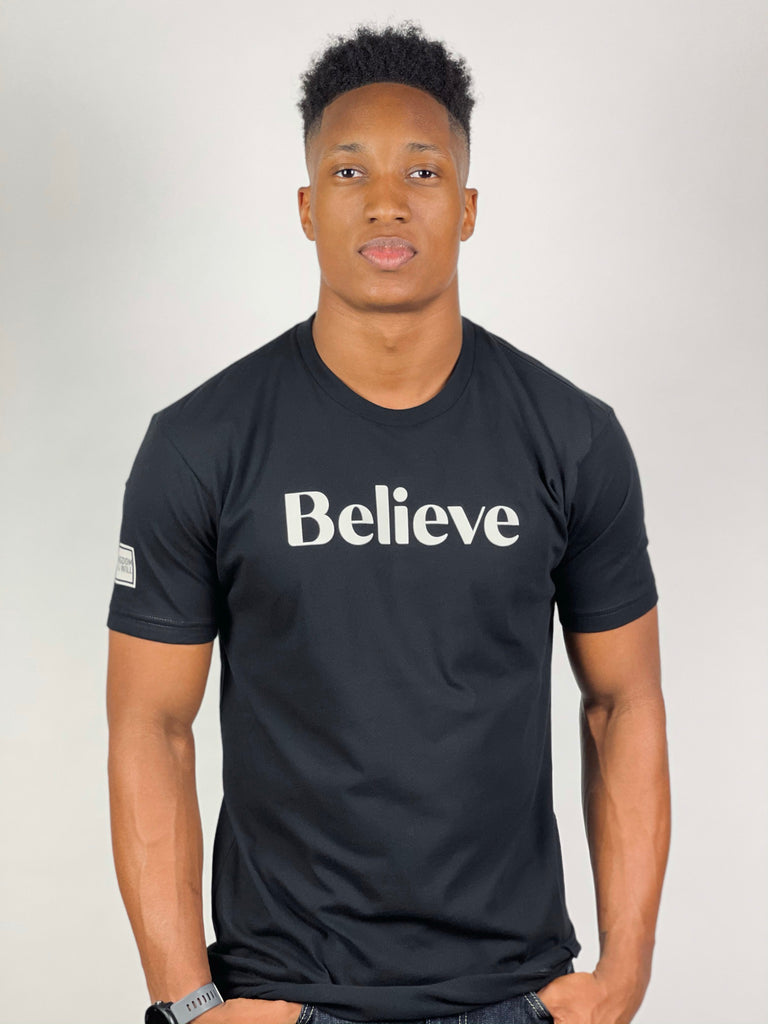 Believe T-Shirt (Black & Greige)