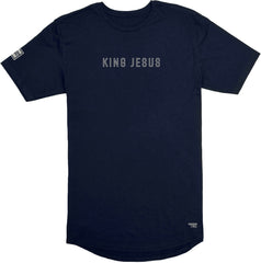 King Jesus Long Body T-Shirt (Navy & Greige) - Kingdom & Will